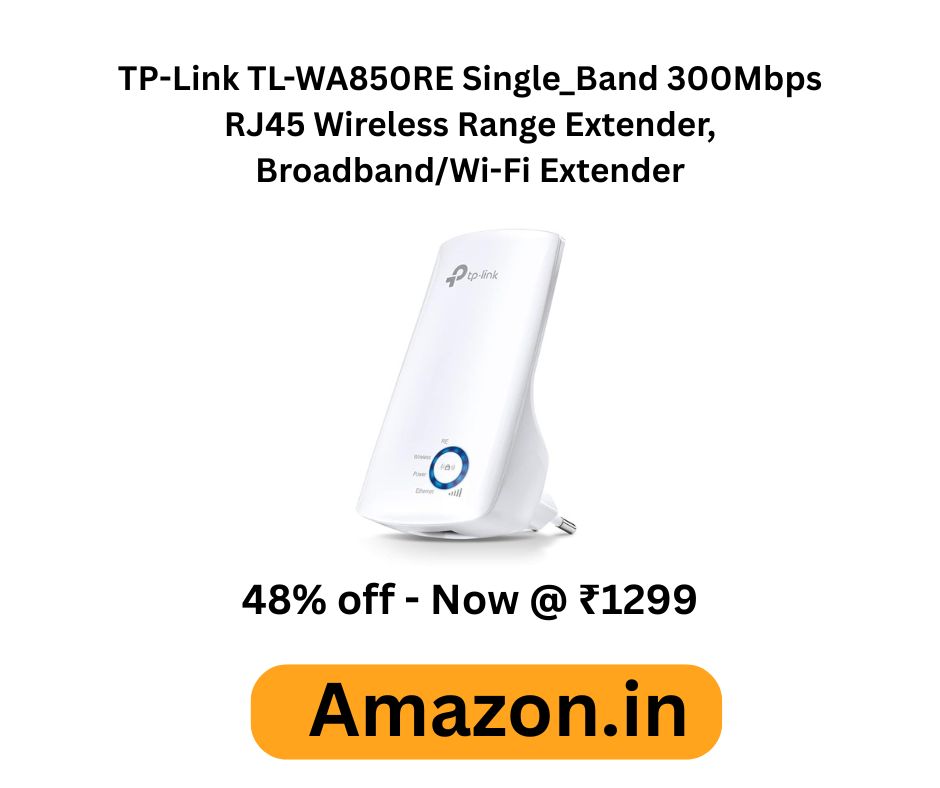 TP-Link TL-WA850RE Single_Band 300Mbps RJ45 Wireless Range Extender, Broadband/Wi-Fi Extender