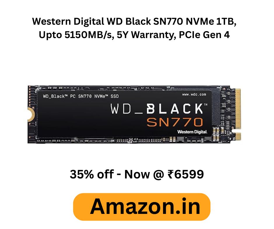 Western Digital WD Black SN770 NVMe 1TB, Upto 5150MB/s, 5Y Warranty, PCIe Gen 4