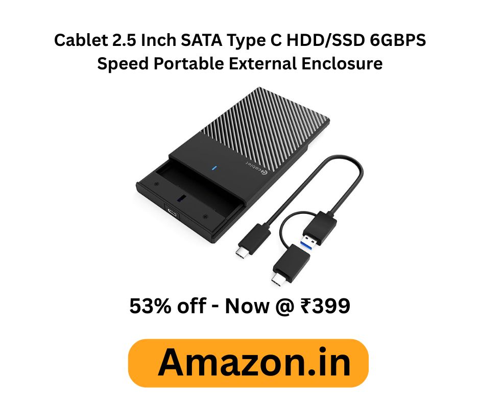 Cablet 2.5 Inch SATA Type C HDD/SSD 6GBPS Speed Portable External Enclosure