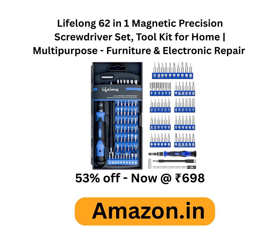 Lifelong 62 in 1 Magnetic Precision Screwdriver Set, Tool Kit for Home | Multipurpose - Furniture & Electronic Repair